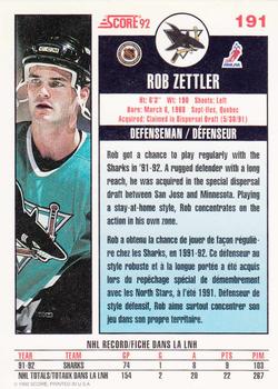 1992-93 Score Canadian #191 Rob Zettler Back
