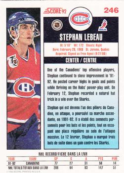 1992-93 Score Canadian #246 Stephan Lebeau Back