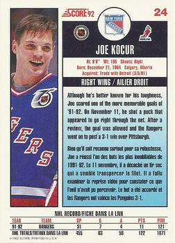 1992-93 Score Canadian #24 Joe Kocur Back