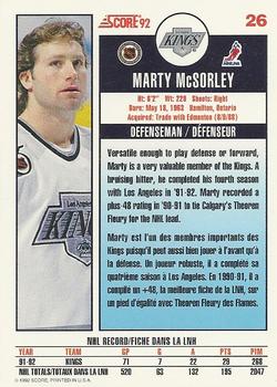 1992-93 Score Canadian #26 Marty McSorley Back