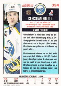 1992-93 Score Canadian #334 Christian Ruuttu Back
