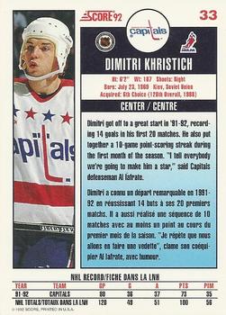 1992-93 Score Canadian #33 Dimitri Khristich Back