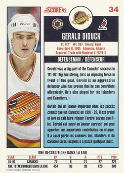 1992-93 Score Canadian #34 Gerald Diduck Back