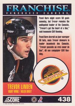 1992-93 Score Canadian #438 Trevor Linden Back