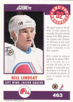 1992-93 Score Canadian #463 Bill Lindsay Back