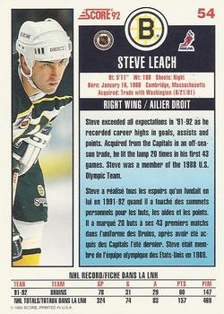 1992-93 Score Canadian #54 Steve Leach Back