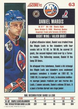 1992-93 Score Canadian #63 Daniel Marois Back