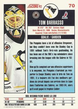 1992-93 Score Canadian #70 Tom Barrasso Back