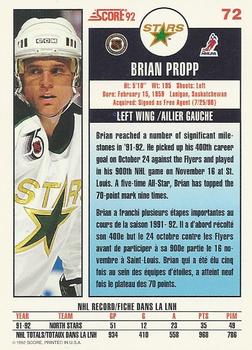 1992-93 Score Canadian #72 Brian Propp Back