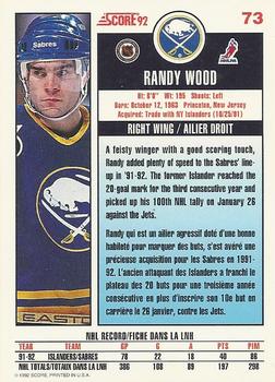 1992-93 Score Canadian #73 Randy Wood Back