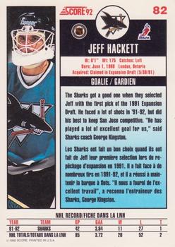 1992-93 Score Canadian #82 Jeff Hackett Back