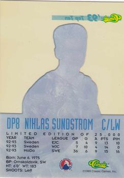 1993 Classic '93 Hockey Draft - Top Ten #DP8 Niklas Sundstrom Back