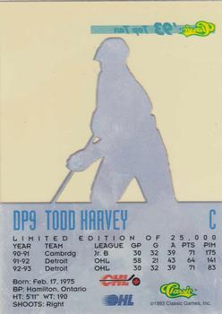 1993 Classic '93 Hockey Draft - Top Ten #DP9 Todd Harvey Back