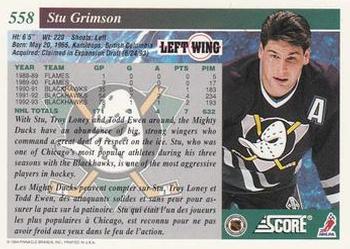 1993-94 Score Canadian #558 Stu Grimson Back