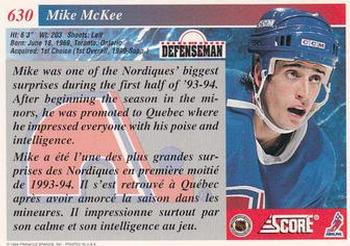 1993-94 Score Canadian #630 Mike McKee Back