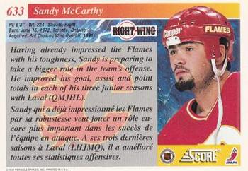 1993-94 Score Canadian #633 Sandy McCarthy Back