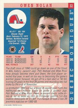1993-94 Score Canadian #32 Owen Nolan Back
