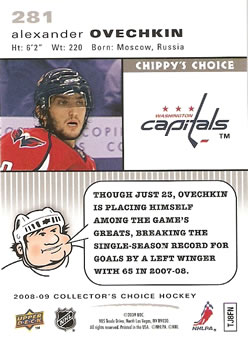 2008-09 Collector's Choice #281 Alexander Ovechkin Back