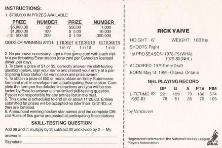 1983-84 Esso English #NNO Rick Vaive Back