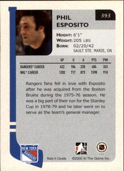 2004-05 In The Game Franchises US East #393 Phil Esposito Back