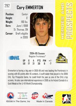 2005-06 In The Game Heroes and Prospects #292 Cory Emmerton Back