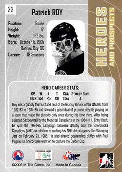 2005-06 In The Game Heroes and Prospects #33 Patrick Roy Back