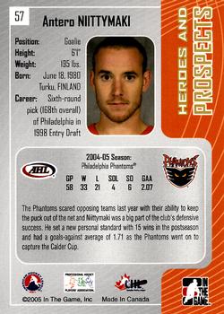 2005-06 In The Game Heroes and Prospects #57 Antero Niittymaki Back