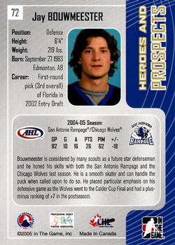2005-06 In The Game Heroes and Prospects #72 Jay Bouwmeester Back