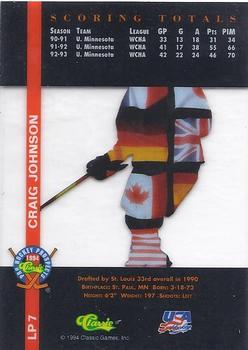 1994 Classic Pro Hockey Prospects - International Heroes #LP7 Craig Johnson Back