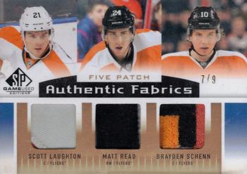 2013-14 SP Game Used - Authentic Fabrics Fives Patches #AF5-PHI Matt Read / Wayne Simmonds / Scott Hartnell / Brayden Schenn / Scott Laughton Front