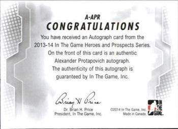 2013-14 In The Game Heroes and Prospects - Autographs #A-APR Alexander Protapovich Back