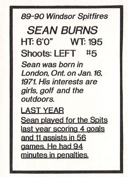1989-90 7th Inning Sketch Windsor Spitfires (OHL) #NNO Sean Burns Back