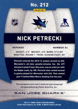 2013-14 Panini Totally Certified - Rookie Autograph Jersey #212 Nick Petrecki Back
