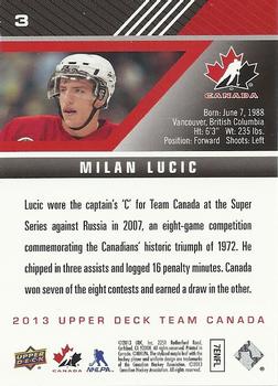 2013 Upper Deck Team Canada #3 Milan Lucic Back