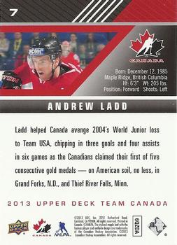 2013 Upper Deck Team Canada #7 Andrew Ladd Back