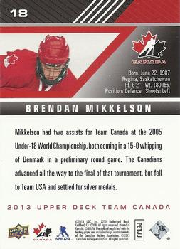 2013 Upper Deck Team Canada #18 Brendan Mikkelson Back