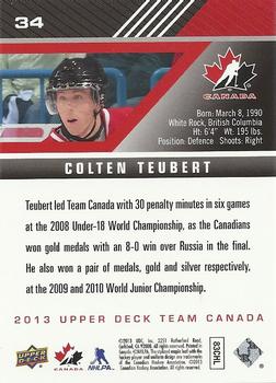 2013 Upper Deck Team Canada #34 Colten Teubert Back