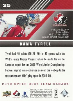 2013 Upper Deck Team Canada #35 Dana Tyrell Back
