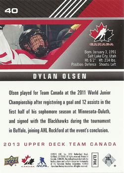 2013 Upper Deck Team Canada #40 Dylan Olsen Back