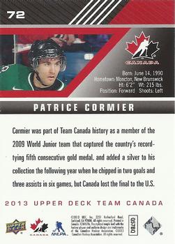 2013 Upper Deck Team Canada #72 Patrice Cormier Back