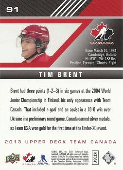 2013 Upper Deck Team Canada #91 Tim Brent Back