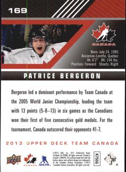 2013 Upper Deck Team Canada #169 Patrice Bergeron Back