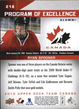 2013 Upper Deck Team Canada #218 Ryan Spooner Back