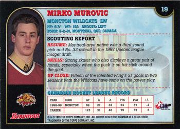 1999 Bowman CHL #19 Mirko Murovic Back