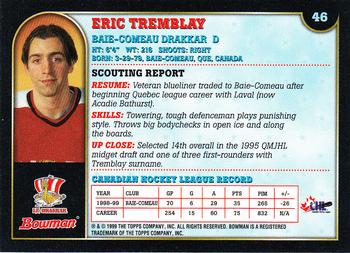 1999 Bowman CHL #46 Eric Tremblay Back