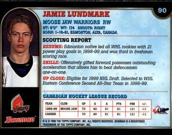 1999 Bowman CHL #90 Jamie Lundmark Back