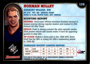 1999 Bowman CHL #126 Norm Milley Back