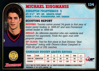 1999 Bowman CHL #134 Mike Zigomanis Back