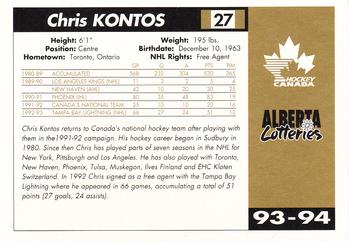 1993-94 Alberta Lotteries Canada's National Team #NNO Chris Kontos Back