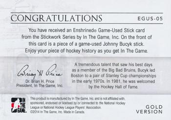 2013-14 In The Game StickWork - Enshrined Game Used Sticks Gold #EGUS-05 Johnny Bucyk Back